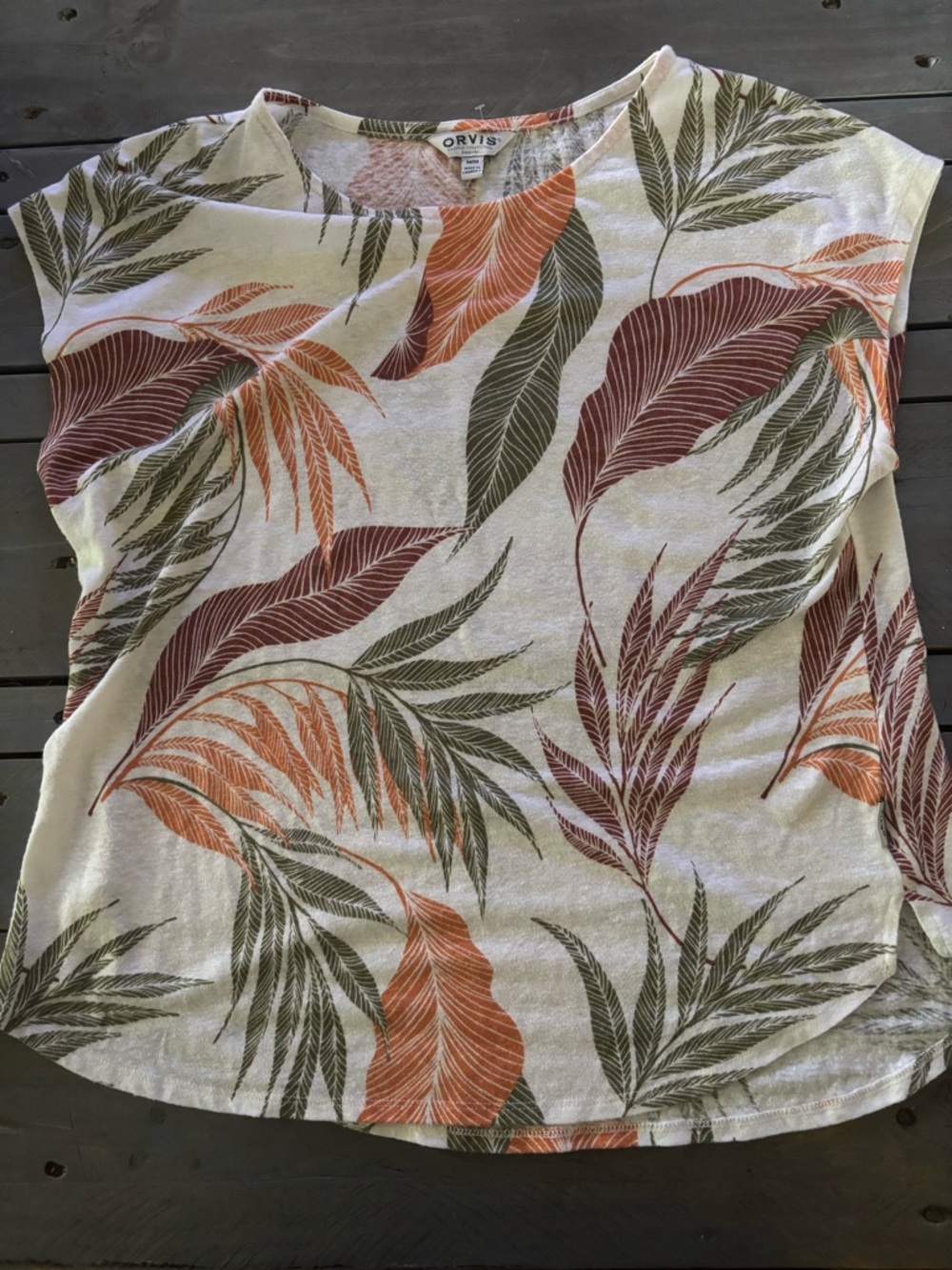 Orvis Tropical Leaf Short Sleeve Tee in Cream, Olive, Rust
